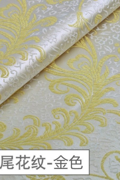 家柏饰(CORATED)织锦缎布料 绸缎旗袍面料中国风民族唐装香包仿真丝 丝绸锦缎布料 凤尾花纹-金色(宽90cm)