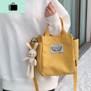 小拎包女单肩斜挎包学生饭盒包韩版帆布包手提袋网红小方包布袋潮NEW LAKE女斜挎包