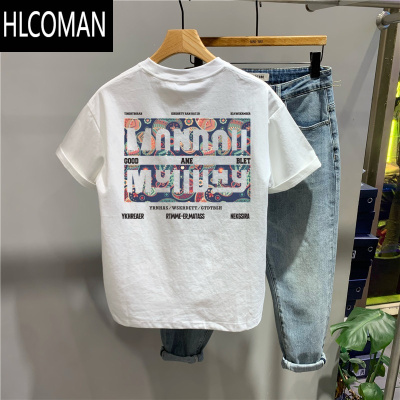 HLCOMANMO美式痞帅短袖T恤男士夏季ins潮牌字母印花圆领上衣