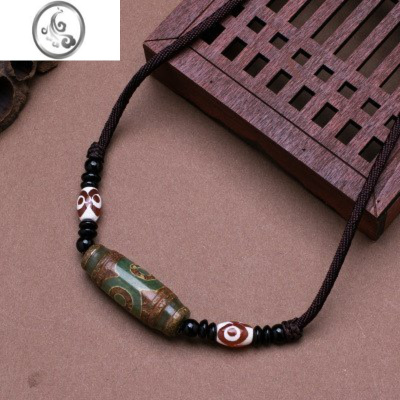 JiMi颈链玛瑙三眼九眼天珠吊坠男女潮人民族风短款锁骨链百搭项链挂饰