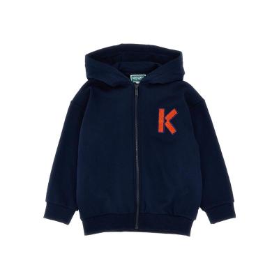 高田贤三(Kenzo)棉涤混纺长袖连帽夹克男童运动卫衣带徽标刺绣拉