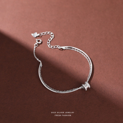 S925纯银双层手链女简约冷淡风设计小众轻奢感小众设计手饰可代发送女朋友老婆情人节七夕生日礼物