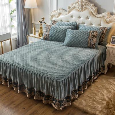 家柏饰(CORATED)欧式夹棉床裙蕾丝花边床罩套1.5裙式防滑1.8m床单保护防尘罩单件
