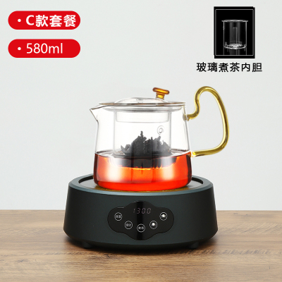 乐么电陶炉新款煮茶器家用多功能迷你小型电磁炉电热烧水煮茶炉[绿色单炉+C款高硼玻璃壶580ML]