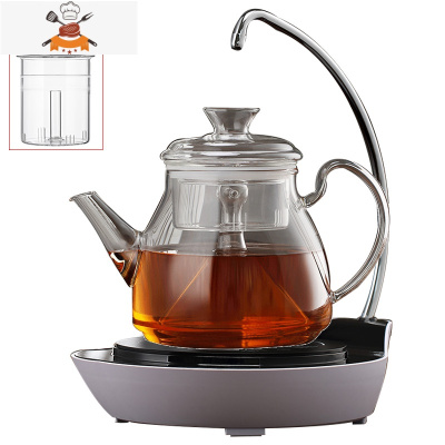 蒸茶壶玻璃蒸汽煮茶器家用茶具套装电陶炉煮茶壶烧水壶煮茶炉 C款蒸茶壶(双胆)加黑白抽水电陶炉送4杯 敬平