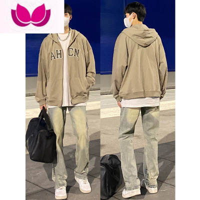 七斓古着vintage裤子ins潮牌修身小脚黄泥色牛仔裤男美式hiphop直筒裤