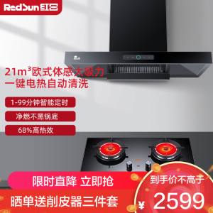 红日(RedSun)欧式油烟机红外线定时灶组合烟灶套装大吸力油烟机自动清洗聚能煤气灶TSEU07+EM608B 天然气