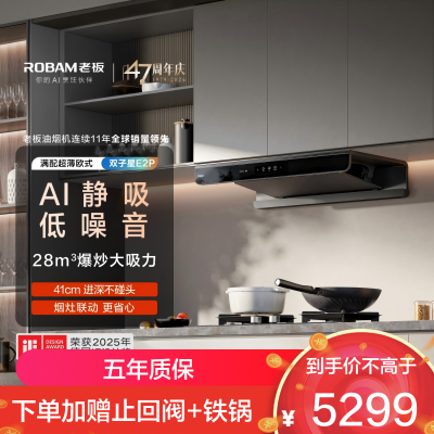 老板(Robam)[双子星E2P]欧式顶吸烟灶联动双腔变频大吸力家用厨房油烟机28风量 烟灶套餐E2P+D2 天然气
