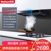 红日(RedSun)烟灶套餐家用欧式23立方瞬吸1000pa强排烟机智能体感变频双腔油烟机定时套装22H+TEM608B