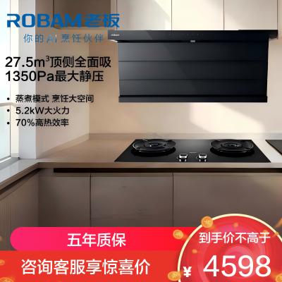 老板(Robam)小黑翼D1U顶侧双吸超薄 抽吸油烟机27.5风量变频烟灶联动 烟灶套餐D1U+55B7A-D2