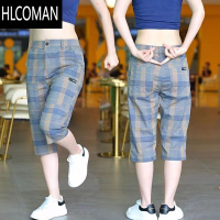 HLCOMAN2025新款夏季男士直筒七分裤冰丝速短裤透气格子时尚百搭休闲裤男