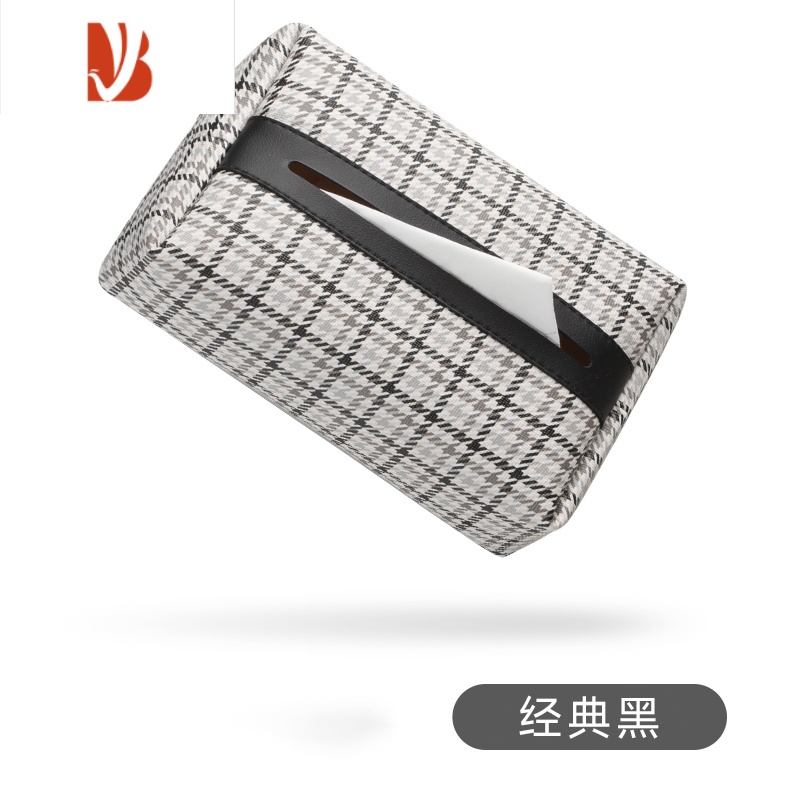 三维工匠车载纸巾盒挂式高级感车内女士皮革创意抽纸盒车用扶手箱抽纸包 金典黑 车载纸巾盒 可系可挂