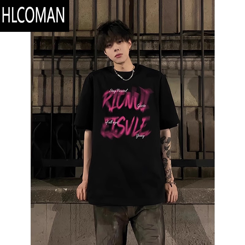 HLCOMAN男士夏季短袖t恤男款美式2025新款潮牌痞帅高街男生半袖潮流