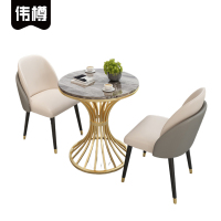 伟樽洽谈桌椅岩板圆桌60*60*75cm+椅子*2套