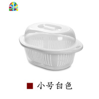 双层带盖塑料洗菜篮厨房家用多功能大号果盘洗菜盆水果篮子 FENGHOU 小号杏色