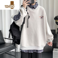 YANXU格子领卫衣男假oversize上衣款无帽潮牌秋季外套