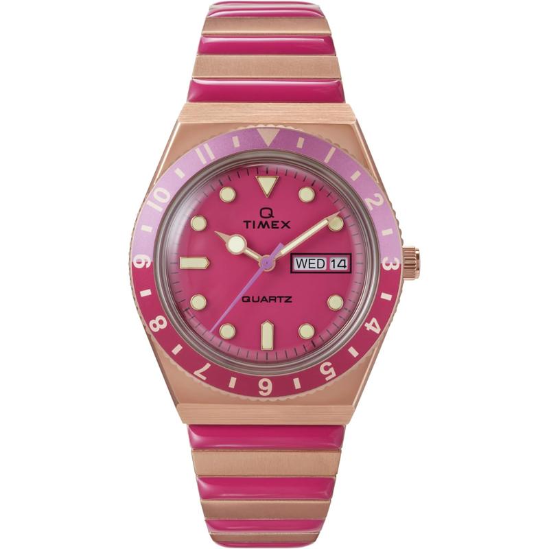 TIMEX 女士 T80 36 毫米石英手表 - 玫瑰金色扩展表带粉色表盘