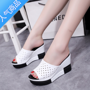 SUNTEK拖鞋女夏季2023新款韩版外穿坡跟凉拖松糕厚底防滑平底百搭一字拖