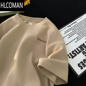 HLCOMAN华夫格短袖t恤男夏季2024新款潮牌半袖上衣宽松休闲五分袖体恤衫