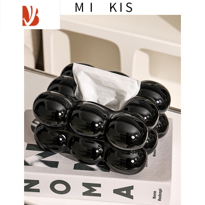 三维工匠棉花糖黑色纸巾盒家用客厅创意陶瓷抽纸盒红色纸抽盒餐桌餐巾纸盒 黑色棉花糖纸巾盒