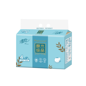 清风 原木纯品四叶草抽取式面巾纸3层100抽4包/提 BR40AQ