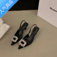 SUNTEK细跟高跟鞋气质名媛黑色包头凉鞋仙女鞋子2023新款春夏季尖头单鞋