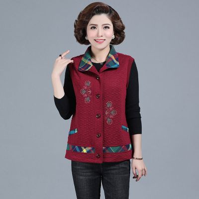 珂卡慕(KEKAMU)妈妈马甲春秋短款外套女春秋2020新款中老年人女装短款马甲奶奶装秋装马夹背心红色L