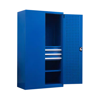 湘渭重型工具柜加厚物件工具储物柜工厂铁皮柜汽修厂零件收纳柜蓝色三层三抽带挂板
