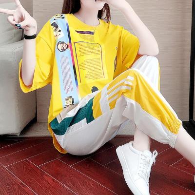 欣鸿茗单件/两件套运动套装女潮牌时尚2020夏季宽松港味洋气休闲服