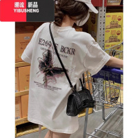 YIBUSHENG美式大码胖MM蝴蝶印花短袖t恤男女oversize学生宽松情侣上衣
