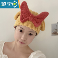 敬平很吸水~可爱蝴蝶结加厚珊瑚绒 女生擦头发洗头速干包头毛巾 姜黄色干发帽