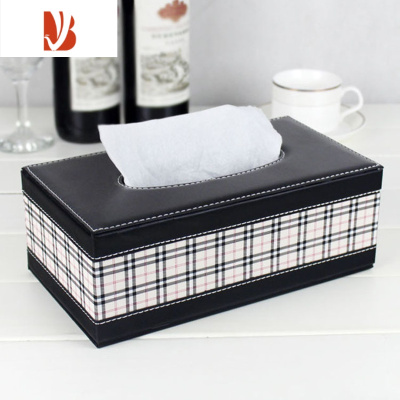 三维工匠羊皮革纸巾盒木质 客厅茶几餐巾抽纸盒 车用简约可爱欧式创意家用 格纹
