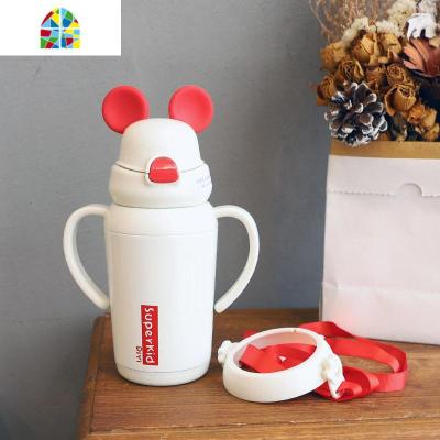 网红卡通儿童保温杯316不锈钢带吸管水杯ins便携幼儿园宝宝保温壶 FENGHOU 白350ML+杯刷