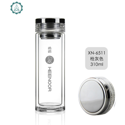 双层玻璃杯高端商务便携玻璃水杯泡茶杯男士保温杯车载杯子封后镜面盖-枪灰色-310ml