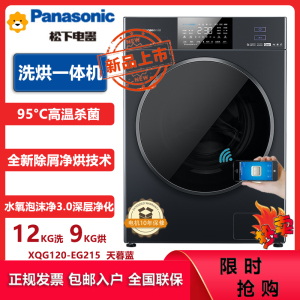 松下(Panasonic)XQG120-EG215洗烘一体滚筒洗衣机12公斤 水氧泡沫净 高温除菌空气洗 洗净比1.10