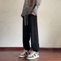 男装纯色百搭束脚卫裤男春秋季新款青少年抽绳松紧腰运动休闲裤子