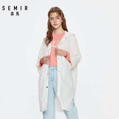 森马2020春季新款oversize抽象印花连帽少女休闲中长款风衣女