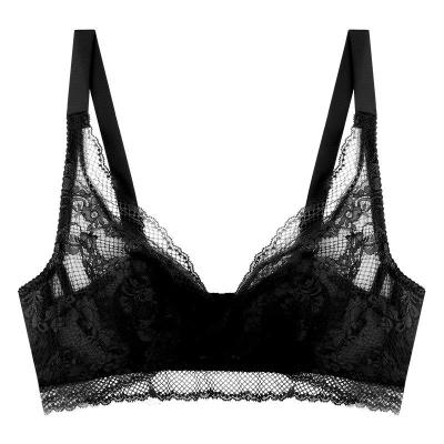 无钢圈大码女文胸轻薄透气蕾丝网纱性感兔耳防凸点调整型舒适聚拢官方旗舰店