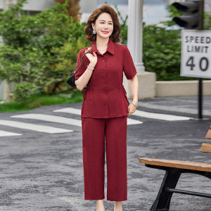 夏季短袖妈妈装中老年女士休闲两件套衣服40-60岁女大码宽松衣服