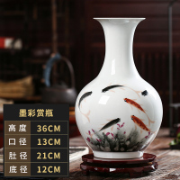 景德镇陶瓷器花瓶客厅装饰手绘新中式粉彩年年有余装饰品插花摆件 三维工匠 年年有余赏瓶墨彩