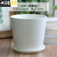 三维工匠白色陶瓷花盆带托盘大号个性创意多肉室内家用吊兰绿萝盆 单个大号(光面白) 大花盆容器