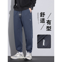 华夫格卡其色休闲裤春秋季男生宽松潮牌运动长裤子男款哈伦束脚裤