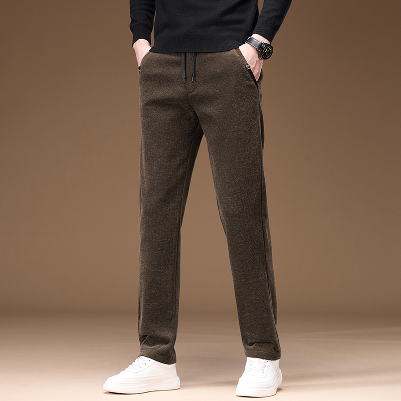 高端秋冬新款休闲裤男士直筒商务西裤厚款男裤显高松紧腰百搭裤子