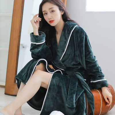 Ideamini睡袍女冬季加厚法兰绒浴衣情侣浴袍男士长款春秋珊瑚绒睡衣家居服