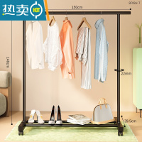 敬平简易晾衣架落地卧室挂衣架可移动室内家用晒衣架凉晒衣服收纳架子 [滑轮款]1.5米黑色[升级万向轮⭐移动更方便] 大