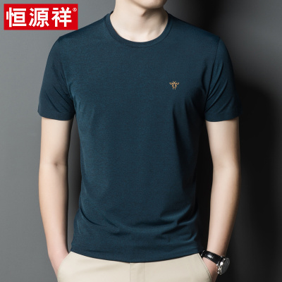 恒源祥男士冰丝短袖t恤圆领凉感上衣中年爸爸装夏季半袖体恤汗衫
