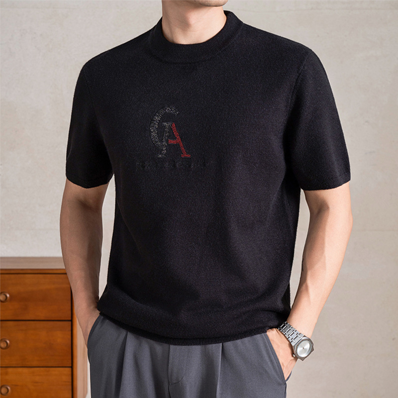 350g短袖精仿羊毛衫男秋冬新款时尚休闲半高领针织毛衣男