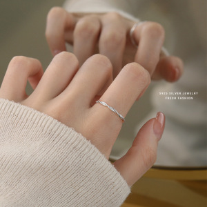 韩版时尚开口戒指女s925纯银小众冷淡风简约麻花指环ins首饰批发送女朋友老婆情人节七夕生日礼物 银色