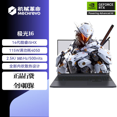 机械革命(MECHREVO)极光16 16英寸游戏本笔记本电脑 定制(i5-14450HX 16G 1T RTX4050 高清屏 165Hz 灰)