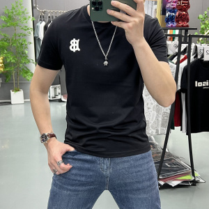 欧洲站简约字母印花短袖男潮牌夏季新款时尚修身潮流T恤圆领上衣